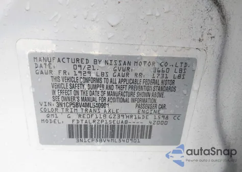 2021 Nissan Kicks S Xtronic Cvt from USA, damaged, VIN 3N1CP5BV4ML540901